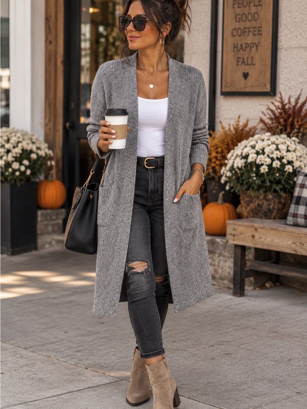 Cyrus Gray Ribbed Longline Open Front Cardigan Size Large